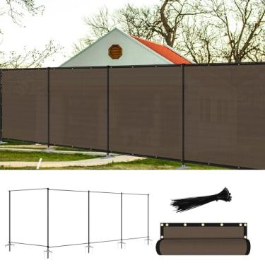 Imagem de FLORALEAF Cerca De Privacidade Externa Com Postes De Ferro, Trilhos, Cerca Para Cães, Marrom, 6'X24' Para Jardim, Pátio, Quintal, Barreira De Segurança Temporária, Cerca De Metal Para Galinhas Com