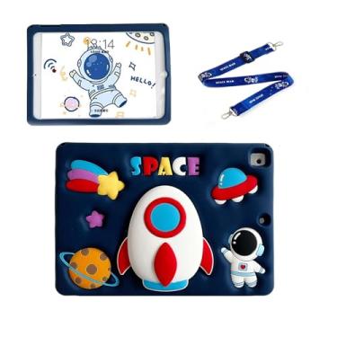 Imagem de oleaumfilter Capa infantil para iPad Air 11 polegadas M2 2024, iPad 10ª geração e iPad Air 6ª (2024)/5ª/4ª geração 10,9 polegadas com linda alça de ombro com suporte de foguete capa de silicone para