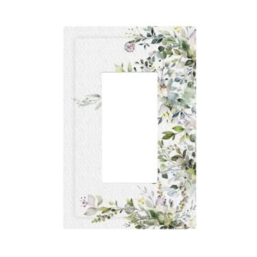 Imagem de VGHOKO Capas de tomada decorativas com folhas de eucalipto de vegetação minimalista e design floral branco 1 gangue Rocker Light Switch Covers Single Decora Gfci Device Placa de parede para decoração