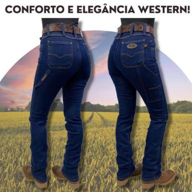 Imagem de Calça Country Jeans Feminina Carpinteira Race Bull Stone Boiadeira Cow