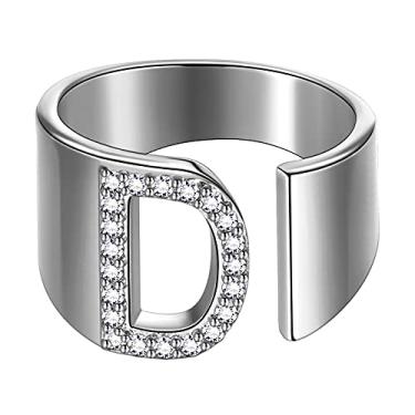 Imagem de beautlace Anéis ajustáveis com letra 18 K banhado a ouro/prata/preto anel aberto do alfabeto com joia de zircônia cúbica para homens e mulheres KR0037, Metal, Zircônia cúbica