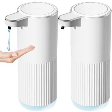 Imagem de RYTOXILO Dispensador automático de sabonete, 2 unidades de dispensador de sabão líquido branco sem toque para banheiro, 35 ml de plástico elétrico, dispensadores de sabonete, suporte de parede para