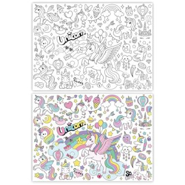 Imagem de Pôster gigante de festa de aniversário de unicórnio, versátil para colorir atividades artísticas, artesanato, toalha de mesa DIY para parede, tapete, acessórios de festa em casa