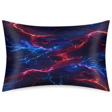 Imagem de Fronha Queen Size de cetim de seda para cabelo e pele, macia, antiderrapante, refrescante, vermelho, azul, psicodélico, com fecho de envelope para dormir, mulheres, homens, crianças, 50 x 76 cm, 1