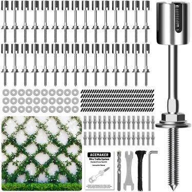 Imagem de Acemaker Treliça de Arame para Plantas Trepadeiras Ao Ar Livre, Kit de Treliça de Arame de Parede de 30 Conjuntos, Kit de Treliça de Parede de Aço Inoxidável T316, Sistema de Treliça de Cabo Espalier(