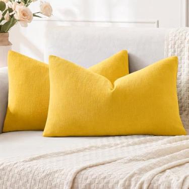 Imagem de MIULEE Capas de almofada de sofá amarelas 30 x 50 cm, conjunto de 2 capas decorativas de chenille macio para almofada lombar casa de fazenda para sofá, sala de estar e cama