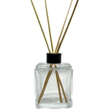 Imagem de Kit 3 Frascos de Vidro Cubo 100ml para Difusor de Ambiente Luxo com 9 Varetas – Tampas Douradas, Prata, Rose ou Preto(PRETO)