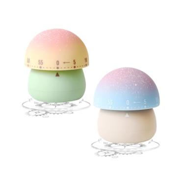 Imagem de UULANFA Temporizador mecânico sem bateria - Temporizador de cozinha multifuncional, escritório, design compacto de plástico de 92 g (verde e bege)