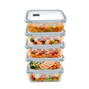 Imagem de Life Kit 5 Potes de Vidro Borosilicato 880ml Herméticos para Marmita e Armazenamento de Alimentos. Recipientes com Tampa de Vedação e Válvula, Ideais para Forno, Micro-ondas e Freezer