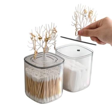 Imagem de Porta Joias Decorativo com Árvore para Brincos, Plástico, 10cm x 9cm, Branco e Cinza, Organizador de Acessórios com Recipiente Transparente