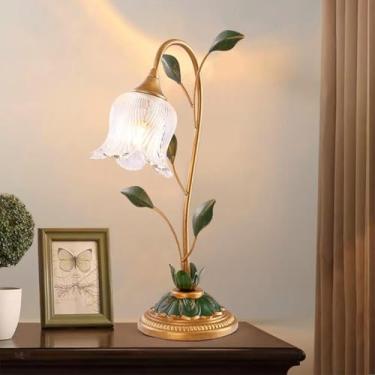 Imagem de Abajur de mesa retrô em formato de flor, decoração criativa, soquete E14, luminária de cabeceira com cúpula de vidro em formato de flor, ideal para quarto, sala de estar, luz de leitura, mes