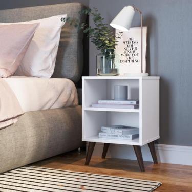 Imagem de Mesa de Cabeceira Nicho 39cm com Prateleira e Pés Palito Retrô Branca 