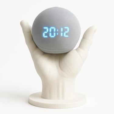 Imagem de Suporte Mão 3D para Echo Dot 4 e 5 com Relógio, Base Decorativa Alexa, Preto ou Branco, Suporte de Mesa, Organizador Echodot (Branco)
