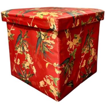 Imagem de Puff e Baú Dobrável Decorativo 2 em 1-30x30cm (01, Floral Vermelho)