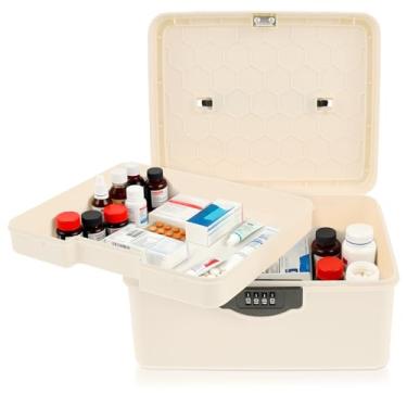 Imagem de UKQRRTC Caixa de armazenamento com trava, caixa com tampa, bandeja interna removível, 25 x 19 x 13 cm, senha simples, material ABS para geladeira pessoal, casa, escritório, organização, presente de