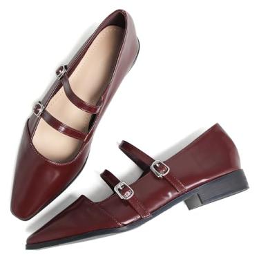 Imagem de Dear Time Sapatilhas femininas vintage Mary Jane com tira no tornozelo, bico quadrado, uniforme, sapatilha de balé, 573-Borgonha, 39