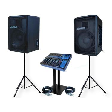 Imagem de Caixa Som Kit Ativa Passiva 10P 400W E Tripé Mesa Datrel Pro