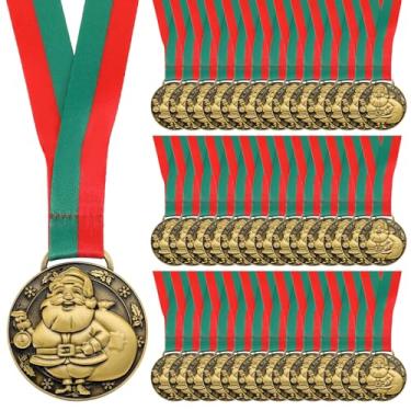 Imagem de Loetere 40 medalhas de prêmio de Natal a granel de 4,97 cm medalhas de Natal de ouro do Papai Noel com fita, troféu de concurso de Natal para festivais, suprimentos de festa, concursos, prêmios (Natal