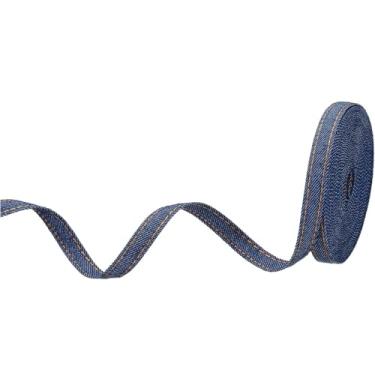 Imagem de YAFIYGI Fita jeans azul escura fina pequena tiras de tecido jeans para decoração de artesanato, laços de cabelo e acessórios de costura, tecido, projetos de decoração faça você mesmo, 1 cm de largura