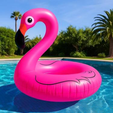Imagem de Boia Inflável para Piscina em Formato de Flamingo Rosa, Flutuador Gigante para Diversão Aquática