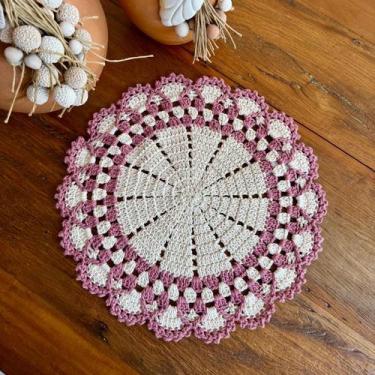 Imagem de Sousplat Descanso de Prato Romântico 38cm Crochê Artesanal cor:Cru c/ 