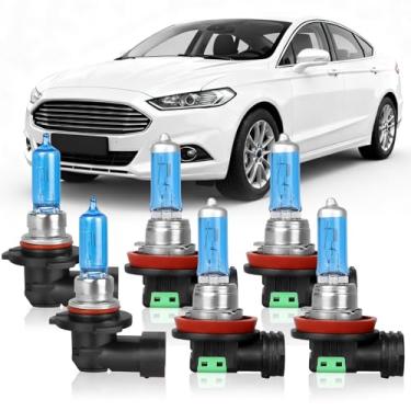 Imagem de HMCYCI Adequado para lâmpadas de farol de halogêneo de alto desempenho Ford Escape 2017 2018 2019: 9005 feixe alto e farol baixo H11 e combo de farol de neblina H11/H8, luz branca super brilhante