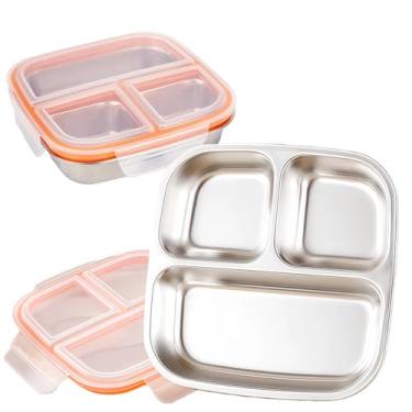 Imagem de Eechen Charm Lancheira Bento de aço inoxidável – Lancheira de metal à prova de vazamento com 3 compartimentos, pode ser lavada na lava-louças, portátil para escritório, viagens, piqueniques,