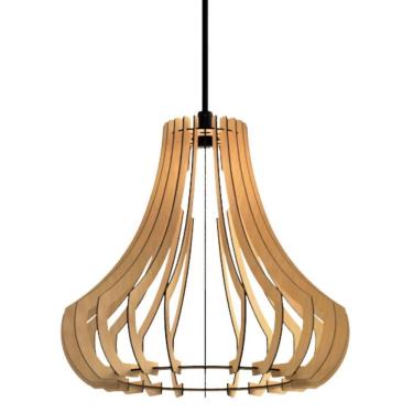 Imagem de Luminária Teto Tipo Pendente Gancho Mdf Completa - Cor:mdf Cru