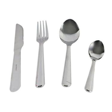 Imagem de Conjunto de Talheres em Aço Inoxidável, 4 Peças, Prata, Inclui Faca, Garfo, Colher e Colher de Chá