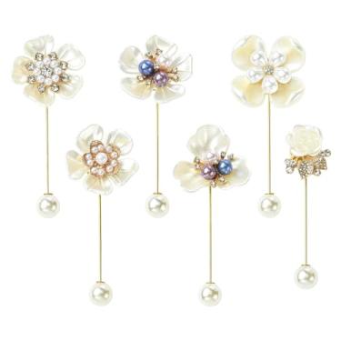 Imagem de Airssory 6 peças, 6 estilos, broches de flor de pérola de plástico, strass rosa, floral, lapela, broches de casamento, alfinetes com pinos de ferro, para mulheres, terno, camisa, vestido, decoração