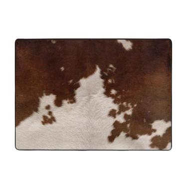 Imagem de ZERAOKE Tapete de couro bovino marrom vermelho 58 x 80 polegadas (4,84 x 6,67 pés), tapete de área de sala de estar moderno lavável, tapete de área grande de luxo com absorção de água, tapetes macios