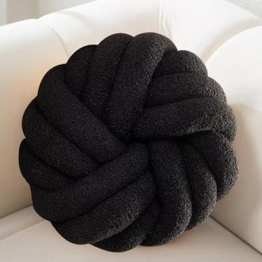 Imagem de XIAIJIA Almofada de nó bola macia preta redonda almofada de nó de pelúcia almofada para sofá casa almofadas decorativas com nó para cama, sala de estar, almofadas de chão, 35,5 cm