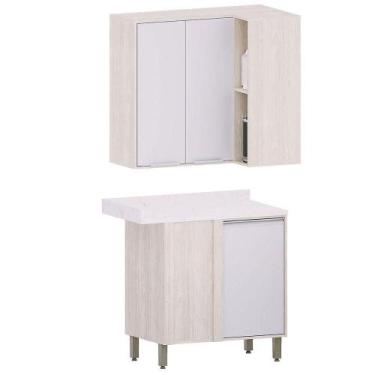 Imagem de Kit Armário Aéreo E Balcão Canto Reto Para Cozinha Atenas Cinza Crista