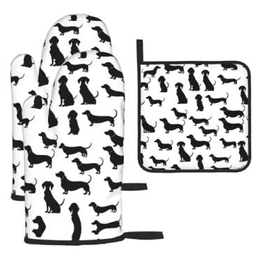 Imagem de Black Dogs – Conjunto de cozinha essencial com 3 peças, luvas resistentes ao calor e aderência da tampa, proteção para churrasco no forno, design de armazenamento suspenso.