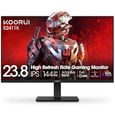 Imagem de KOORUI Monitor de jogos de computador de 24 polegadas Full HD 1920 x 1080p 144Hz IPS tela ultrafina com HDMI VGA, sincronização adaptável, 99% SRGB, VESA 100 x 100 mm, cuidados com os olhos