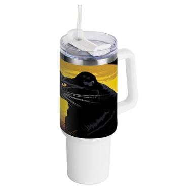 Imagem de Kigai Copo de 1,134 g com tampa e canudo, Pantera Negra Pai e Filho Copo à prova de vazamento durável de aço inoxidável isolado com alça, garrafas de água à prova de derramamento para viagens