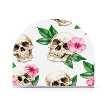 Imagem de Wassud Caveiras com flores porta-guardanapos acrílico, dispensador de guardanapos de papel moderno em forma de U para mesa, cozinha, sala de jantar, bancada 1 peça (comporta 50-60 guardanapos)