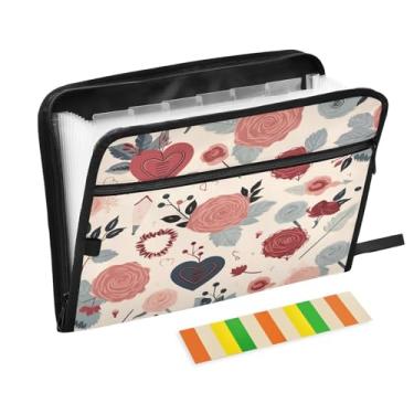 Imagem de Wassud Pasta organizadora de arquivos de papel A4 de acordeão rosa e coração, pasta organizadora de documentos, com etiquetas, pasta de arquivos expansível, 13 bolsos