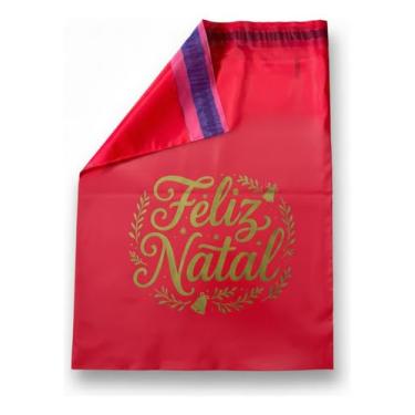 Imagem de Envelope de Segurança Natalino, Hi Pack, Plástico, Vermelho com Tema Feliz Natal, Diversos Tamanhos, Auto Vedação, Retangular, 50 Unidades, para Comércio Eletrônico Ecommerce (20x30cm)