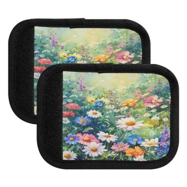 Imagem de Qilmy Lindas margaridas coloridas embalagem com 4 identificadores de bagagem identificadores de bagagem capa de alça confortável para carrinho de bebê, mala de viagem, acessórios de viagem de avião909