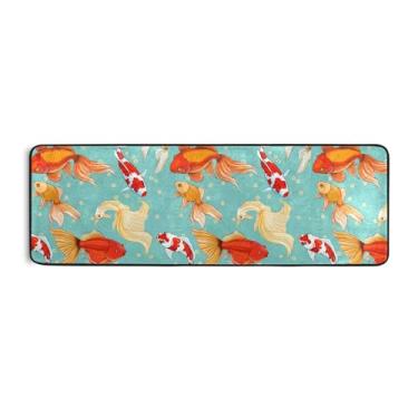 Imagem de Burbuja Goldfishes Tapete corredor 61 x 183 cm, tapete lavável antiderrapante com suporte de borracha, tapete para sala de estar, corredor, decoração de casa