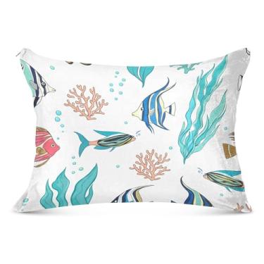 Imagem de Burbuja Fronha de almofada de peixe tamanho Queen 50,8 x 76,2 cm, capa de almofada de pelúcia ultra macia e aconchegante com zíper para pele de cabelo