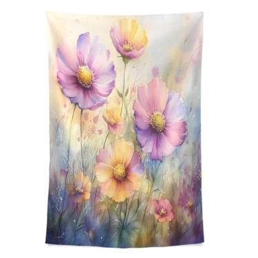 Imagem de STAYTOP Tapeçaria de parede de flores silvestres em aquarela para decoração de casa decoração de dormitório sala de estar quarto tapete de parede (60 × 40 pol)