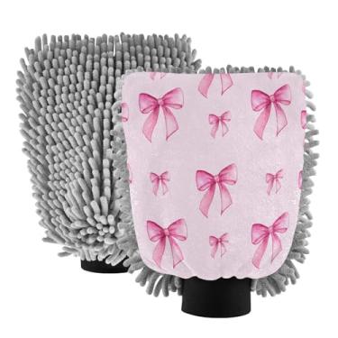 Imagem de STAYTOP Lindas luvas rosa para lavagem de carro, 2 peças, luvas de microfibra de chenille, sem arranhões, panos de esponja de lavagem ultra absorventes para carros, limpeza doméstica - M