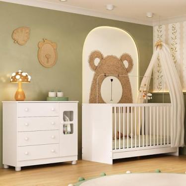 Imagem de Berço 3 em 1 para Colchão 130x60cm com Cômoda 1 Porta 4 Gavetas Sol Multimóveis Mp4740 Branco
