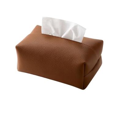 Imagem de Capa retangular extra grande para caixa de lenços - Suporte de caixa de lenços de couro PU marrom com alça inferior para banheiro, carro e escritório (marrom)