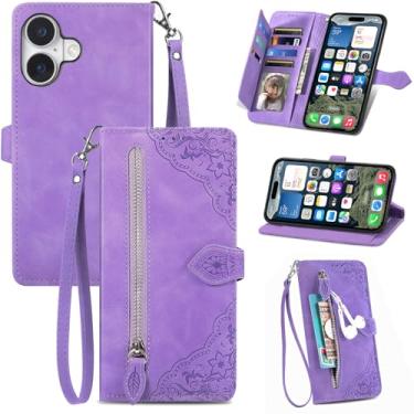 Imagem de Monwutong Capa carteira com design de armazenamento com zíper para iPhone 17, capa de couro PU com toque agradável à pele, fecho magnético e compartimentos para cartões múltiplos, coldre de telefone