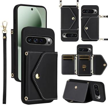 Imagem de Dswteny Capa carteira para Google Pixel 10 Pro XL com cordão de pulso alça de ombro fina bolsa flip, acessórios de suporte de cartão de crédito de couro PU capa para celular para Pixel10 10Pro LX