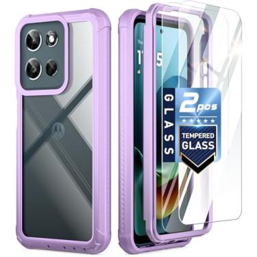 Imagem de Poetic Capa Guardian para Motorola Moto G 5G 2026/Moto G Play 2026, [Teste de queda de grau Mil-20], [2 películas de vidro temperado] Capa transparente à prova de choque, roxa/transparente