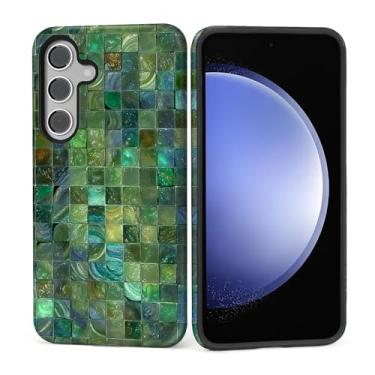 Imagem de Kapadiy Capa para Samsung Galaxy S25 FE, design de mosaico de vidro tonificado verde, proteção dupla híbrida de silicone + policarbonato rígido à prova de choque, capa protetora fina antiarranhões